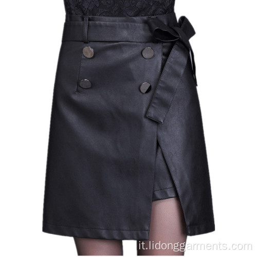 Donne Sexy PU Leather Leather A-Line Vent Skirt